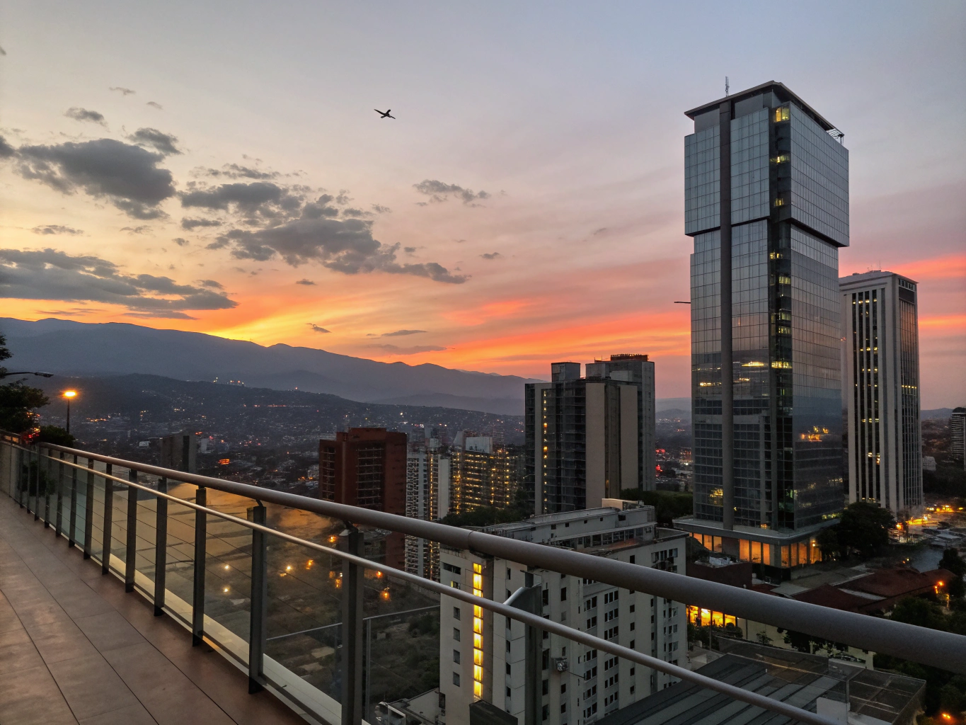 Cinematic view of Bogotá skyline at dusk