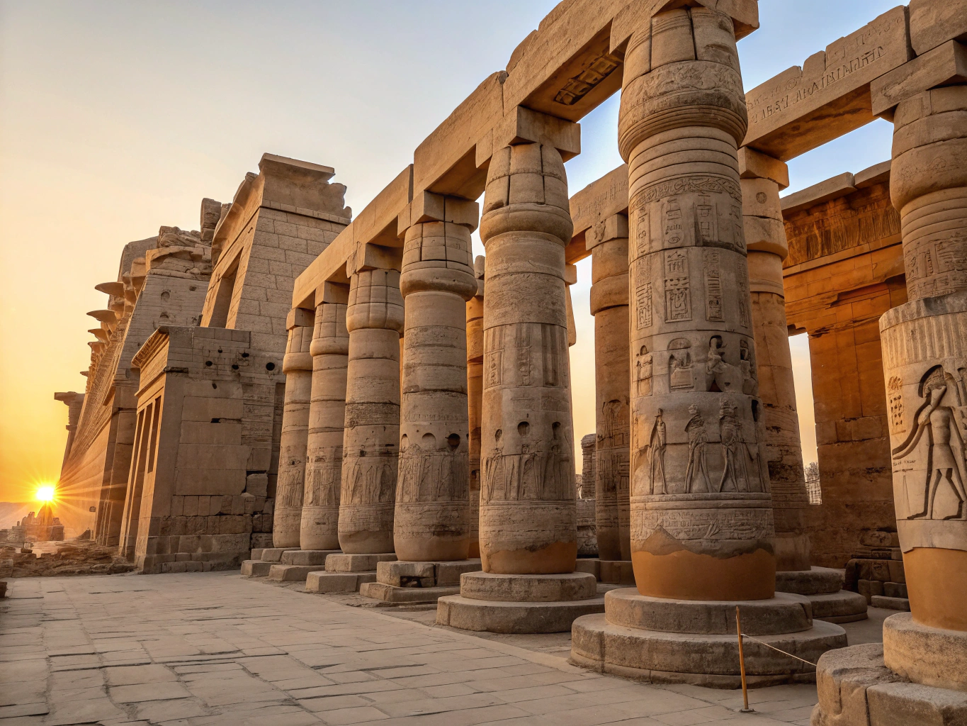 Massive ancient pillars of the Karnak Temple complex