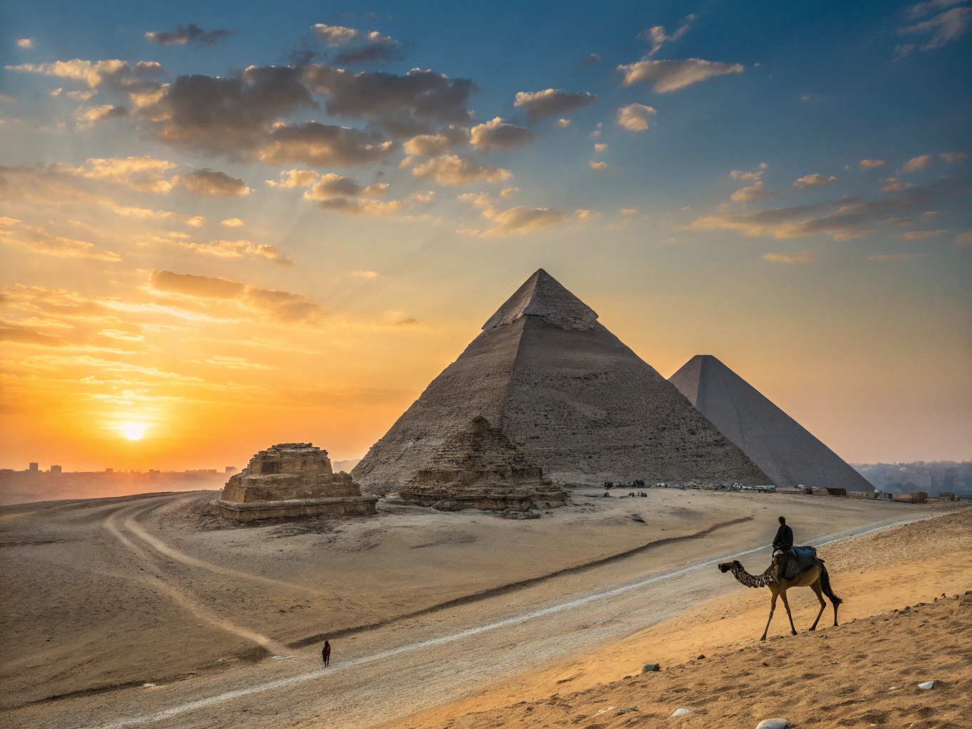 Great Pyramids of Giza standing tall against a clear sky