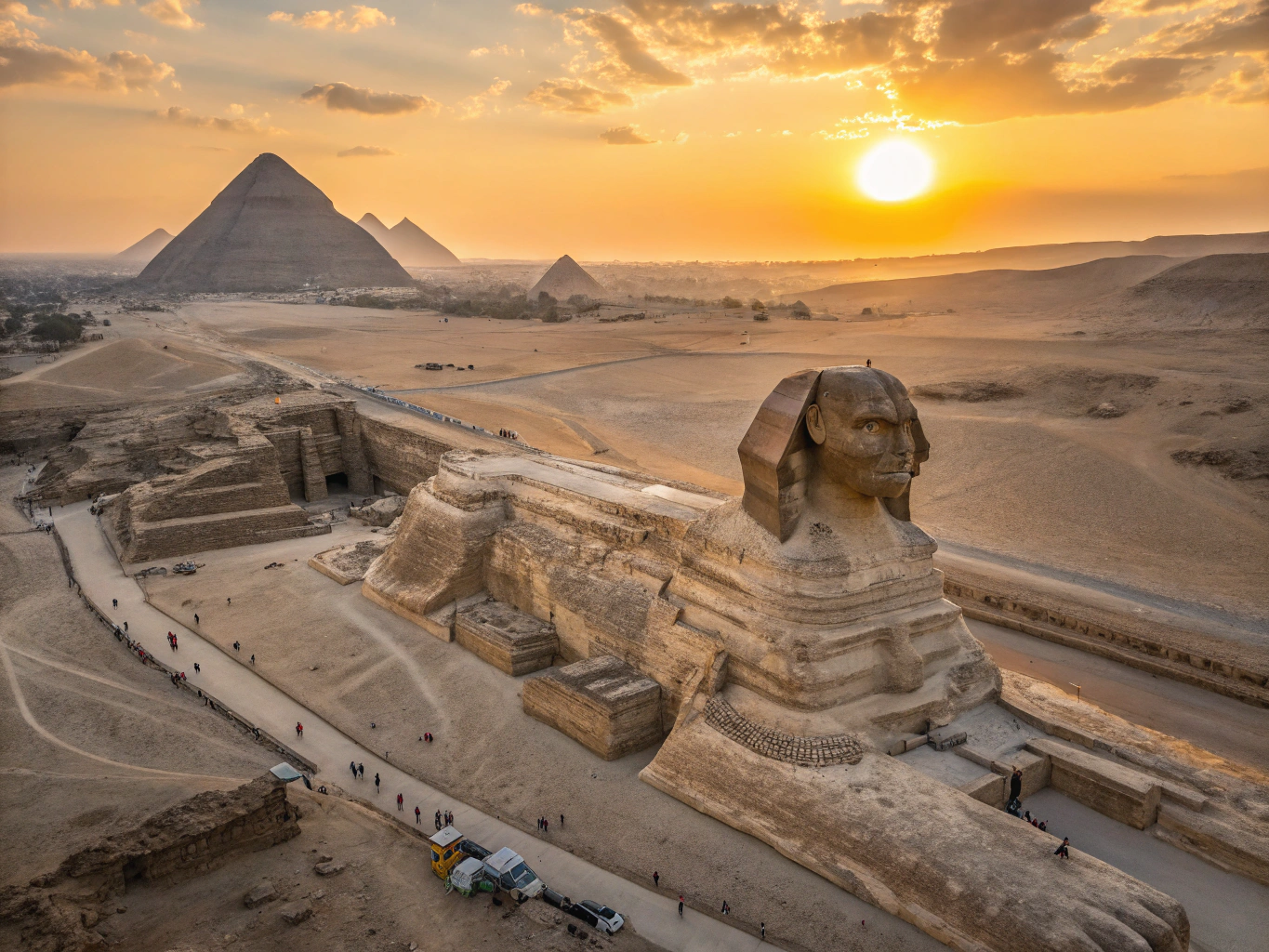 The Great Sphinx of Giza with pyramids in the background