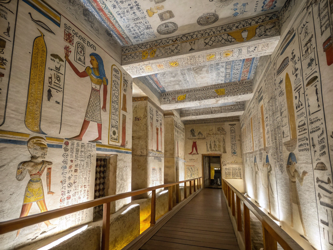 Intricate hieroglyphics inside a tomb in the Valley of the Kings