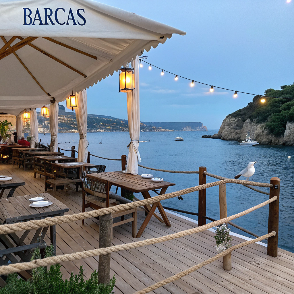 A traditional Greek taverna setting right by the water's edge