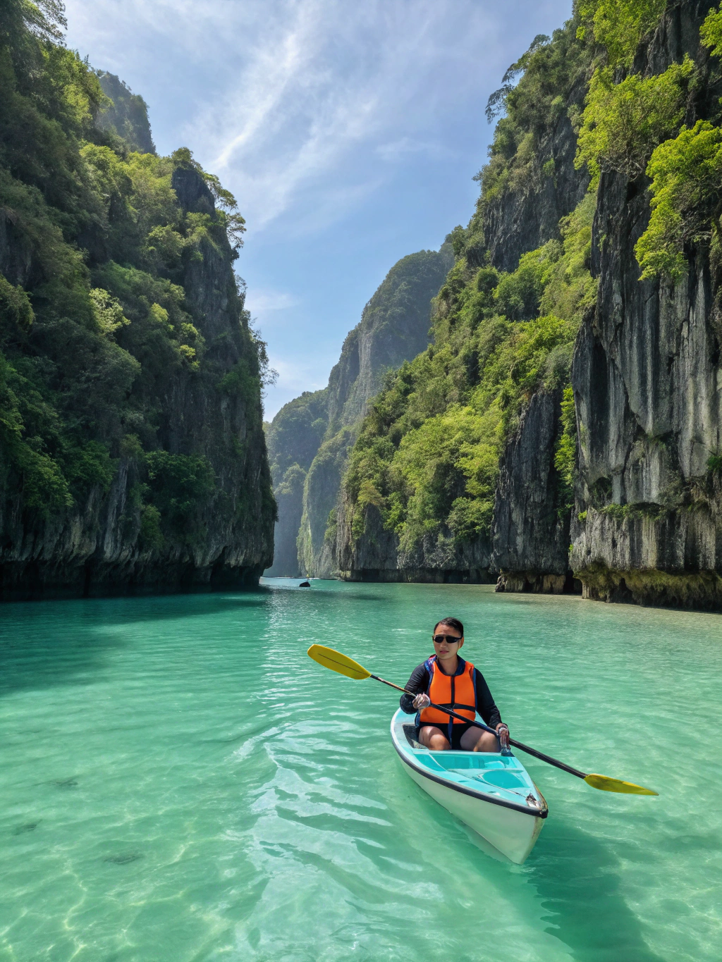 Kayaking in clear blue waters